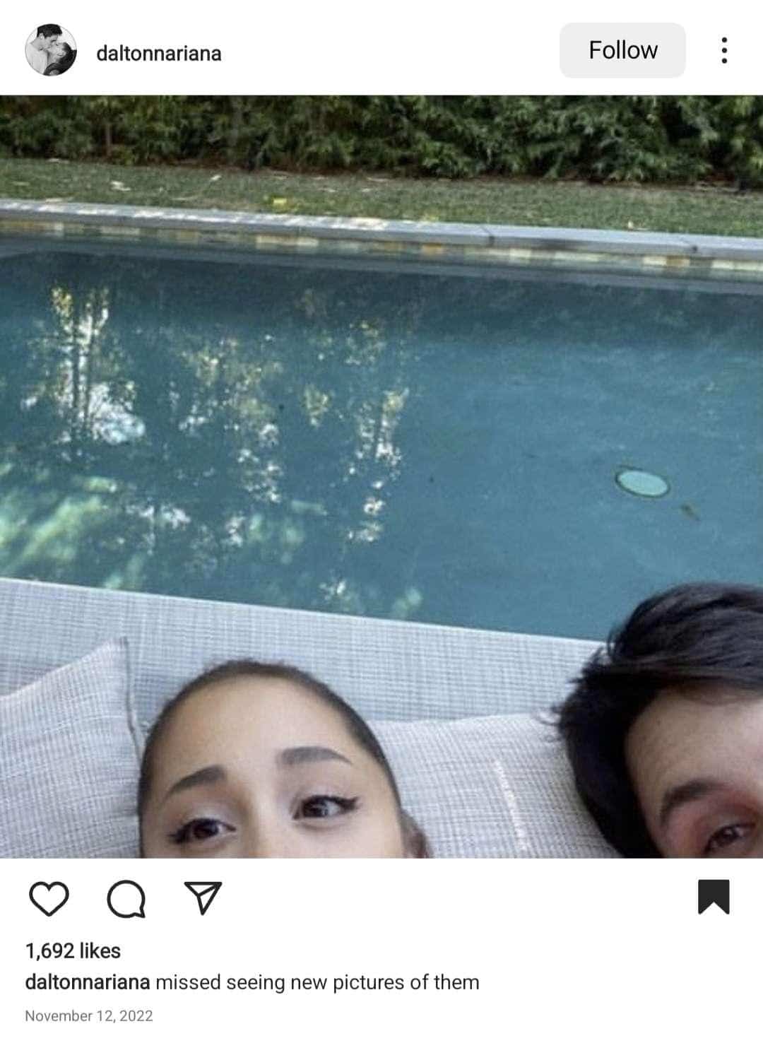 A picture of Ariana and Dalton lying by the pool side.