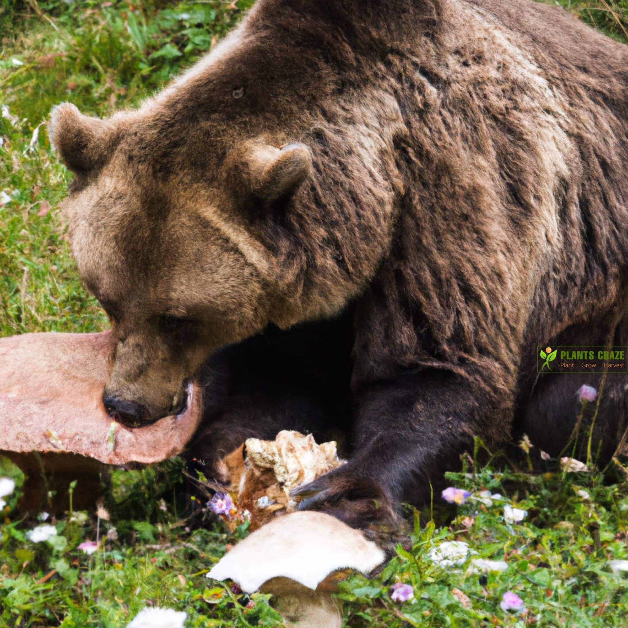 Bear eating Mushrooms