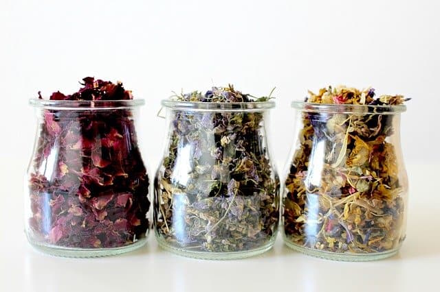 Dried flower petals in a jar