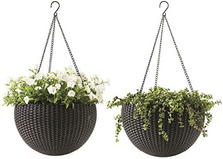 keter resin rattan hanging pots set for indoor herbs