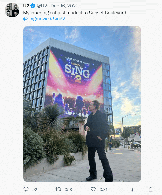 Bono attending the premier of Sing 2 movie