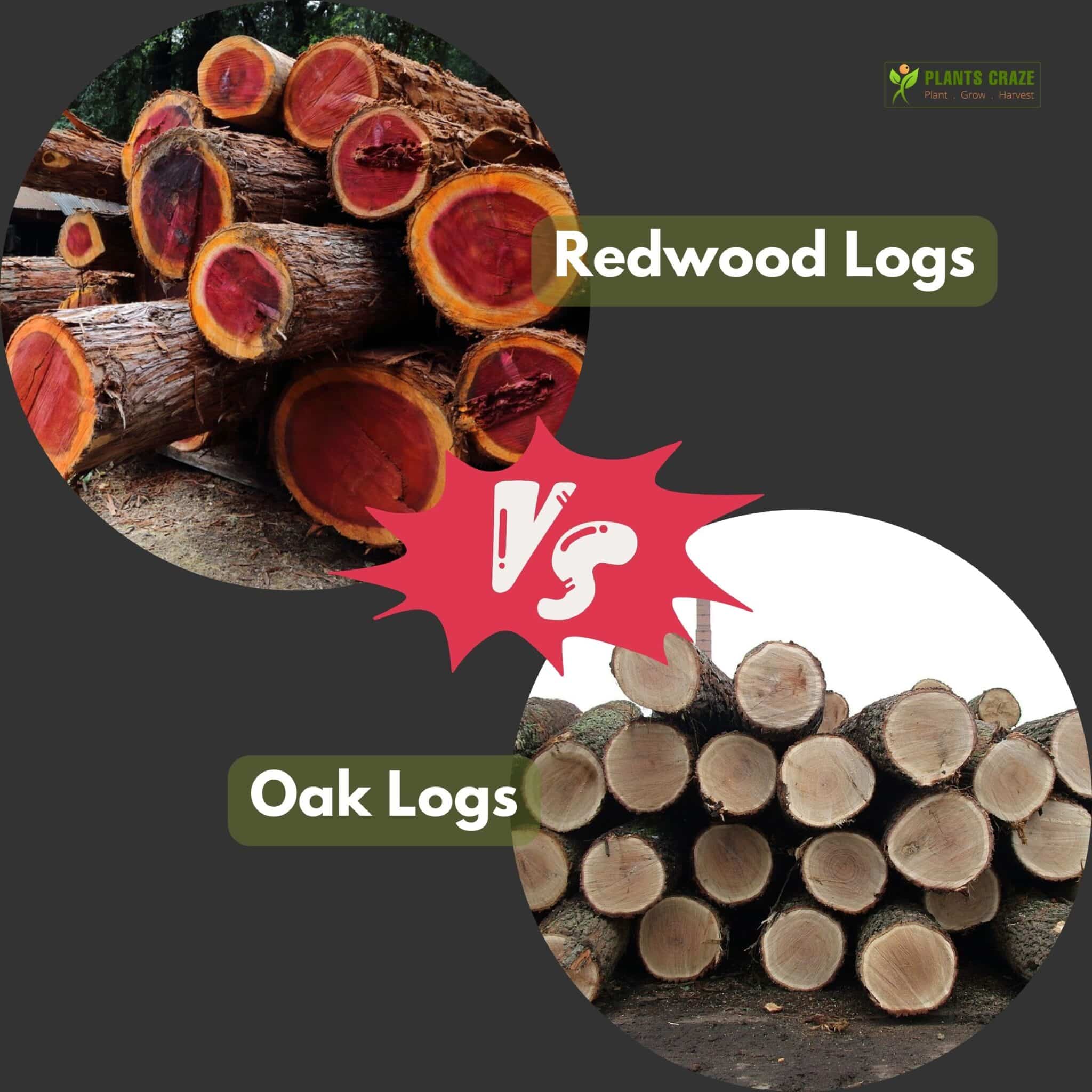 Image illustrates wood coloration of Redwoods and Oaks